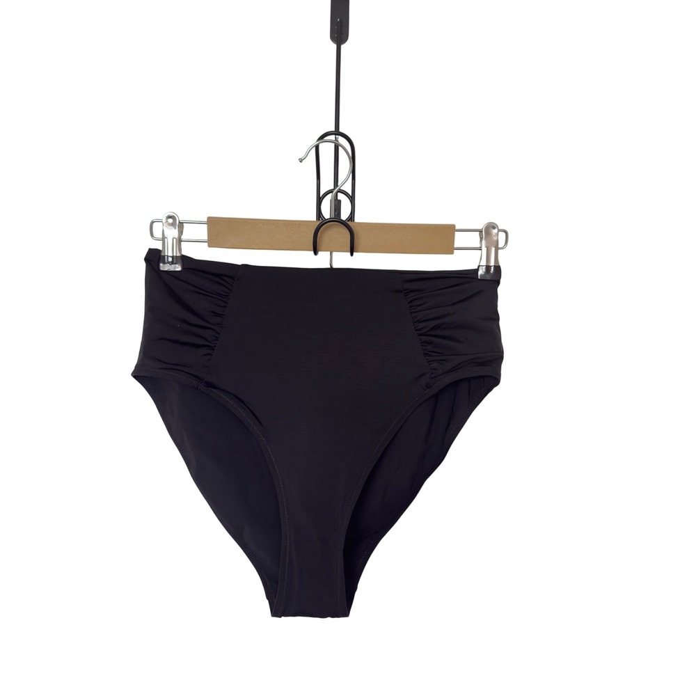 Athleta Aqualuxe Small High Rise Shirred Siding Black Bikini Bottom Beach‎